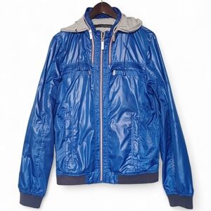 Calvin Klein Jean Men's Blue Jacket Size Medium Lightweight Full Zip Hidden Hood